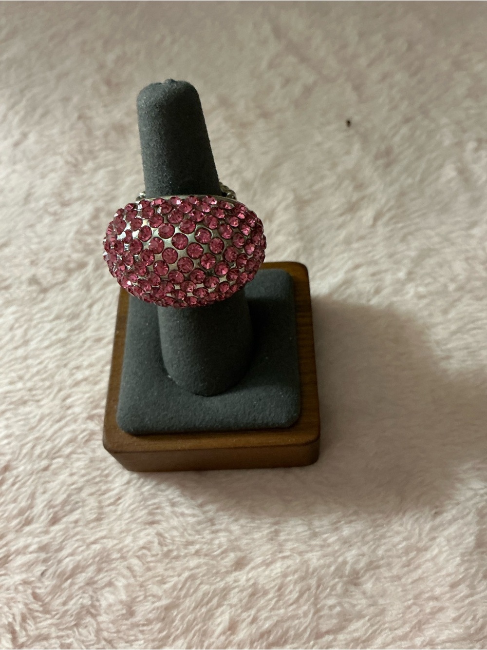 Pink Rhinestone Pavé Statement Cocktail Ring Expandable Stretch Band